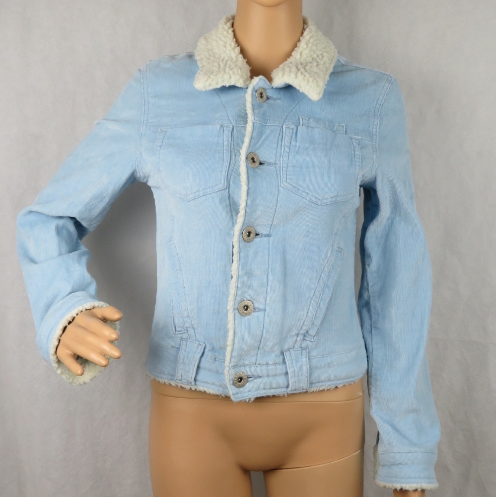 Vintage Y2K Wool Jean Jacket Denim Pastel Small Cute 90s 80s 2000s Fluffy Blue
